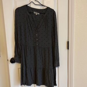 LOFT Charcoal Long Sleeve Dress with Dots